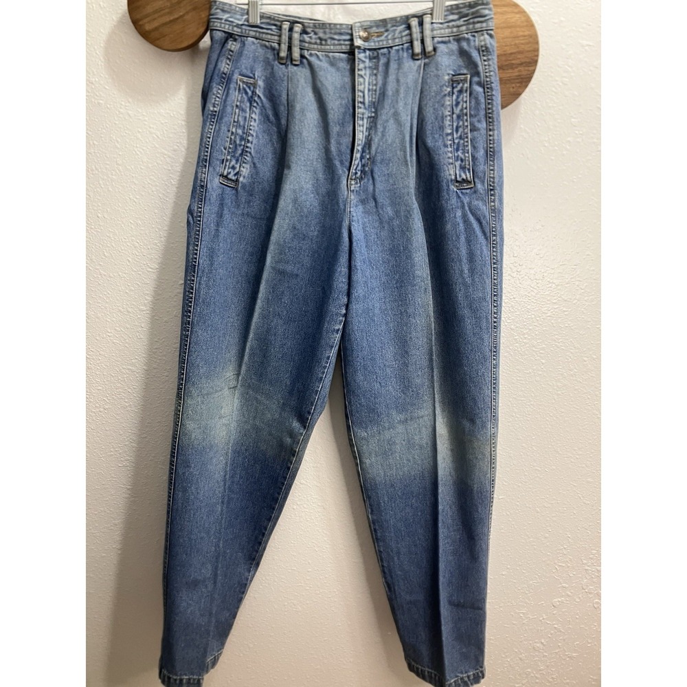 LIZWEAR Mom Jeans Vtg 80s Pleated High Waist Tapered Leg Light Wash Sz 16